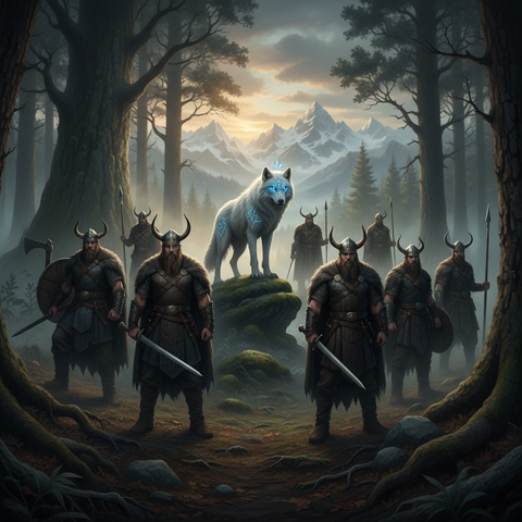Personnage de viking et loup sacre