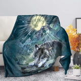 PLAID LOUP ALLONGÉ AU BORD DE LA LUNE