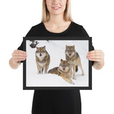 Tableau avec des loups cadre noir 30 cm x 40 cm