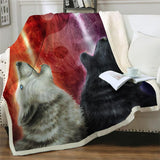Plaid loup noir et loup blanc qui hurlent