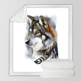 plaid soyeux loup avec plumes