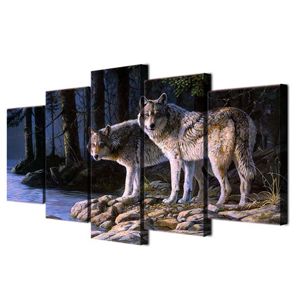 5 Pièce Impression Sur Toile Tableau 5 Pieces Loup Animal De La Forêt Toile  Peinture Decoration