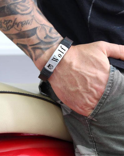Bracelet loup - acier, cuir et inspiration viking
