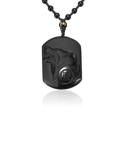 Pendentif loup - acier, homme, femme et symbole alpha