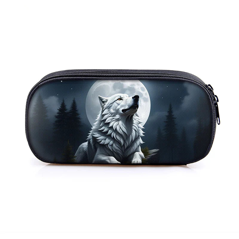 Trousse loup - trousse toilette, école ou maquillage, motif tête de loup ou loup dans son décor