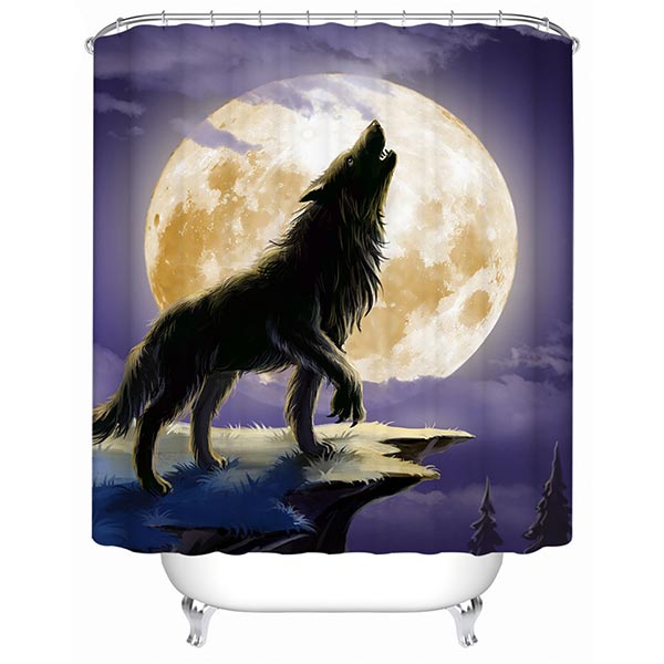 Rideau de douche loup - motif hurlant, tribal, attrape-reve et empreinte de patte pour habiller une salle de bain