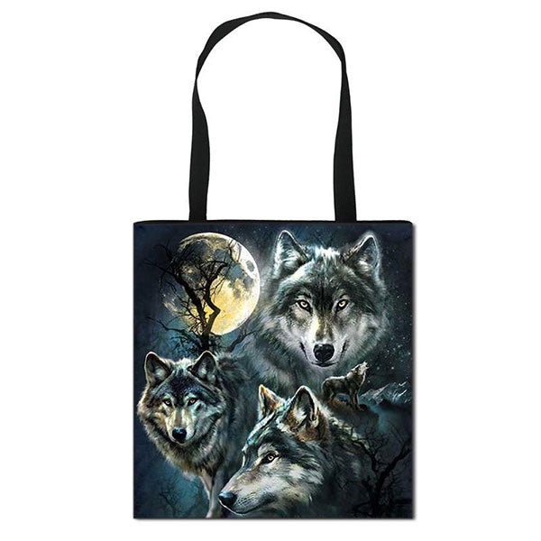 Tote bag loup - sac en lin naturel biodegradable pour les courses, la plage et le quotidien
