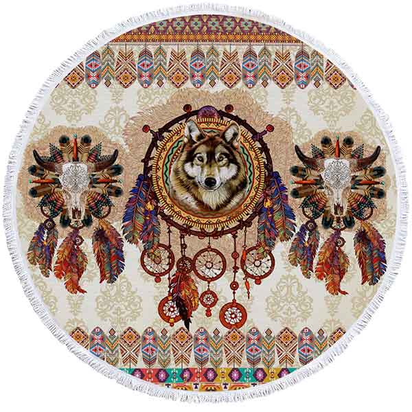 Serviette de plage loup - motif galaxie, tribal, hurlant et yin yang pour la plage, la piscine ou le sport