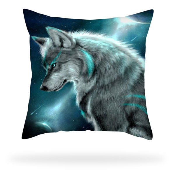Taie d'oreiller loup - housse de coussin, motif couple, tete de loup et textile canape ou lit
