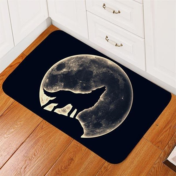 Tapis loup - motif lune, tribal, forme ronde et style symbolique pour habiller le sol