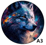 Holzpuzzle mit blauem Wolf