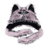 Pink Wolf Fur Hat "Gothic Cross"