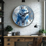 Horloge Murale Loup aux Motifs Bleus