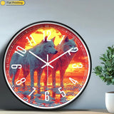 Horloge Murale Loups "Coucher de Soleil"