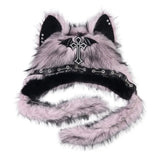 Pink Wolf Fur Hat "Gothic Cross"