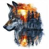 Forêt et Loup "Lune et Coucher de Soleil"