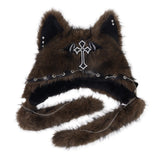 Red Wolf Fur Hat "Gothic Cross"
