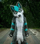 COSTUME FURRY LOUP TURQUOISE EXPRESSIF
