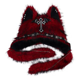 Red Wolf Fur Hat "Gothic Cross"