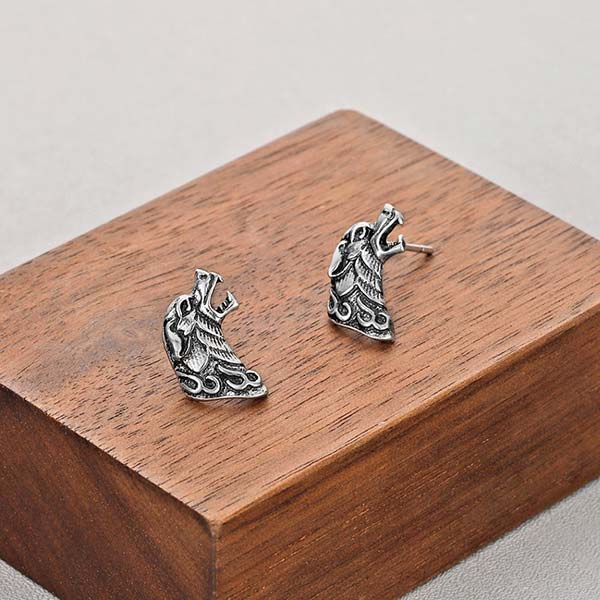 Boucles D'Oreilles Créoles Homme Viking Fenrir - Tête De Loup Écailles Nordiques - Acier Inox 11 Mm Amulette Force & Protection