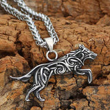collier loup avec symboles triquetra acier inoxydables