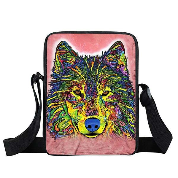 Sac à bandoulière loup multicolore Terre des Loups