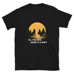 T-shirt loup et couchait de soleil noir