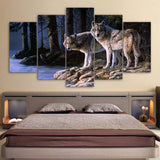 Tableau décoration 5 panneaux, tableau imprimé de loup
