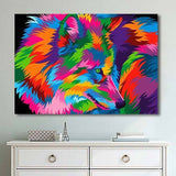 tableau loup multicolore 