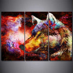 tableau triptyque en peinture imprimée de loup 