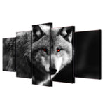 Tableau avec tete de loup gris 5 panneaux 