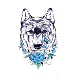 tatouage loup fleur bleu 