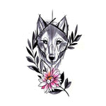 tatouage loup fleur